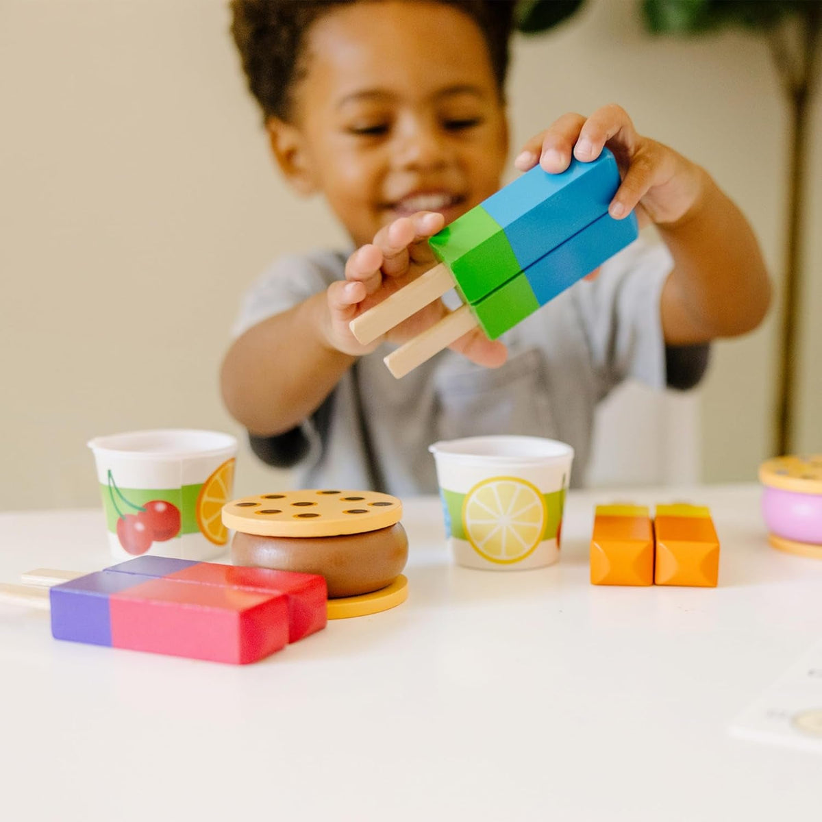 Wooden Frozen Treats Ice Cream Play Set (24 Pcs) - Play Food and Accessories Food Toys for Toddlers and Kids 3+
