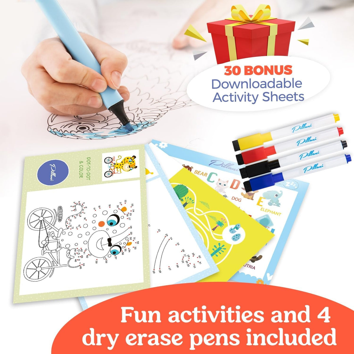 Kids Travel Tray for Car - Car Seat Tray with Activity Sheets & Pens, Road Trip Essentials for Car & Airplane, Must Have Toddler Travel Lap Desk Accessories - Road Trip Activities for Kids