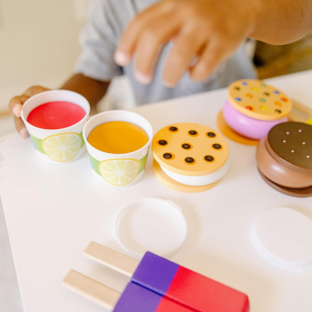 Wooden Frozen Treats Ice Cream Play Set (24 Pcs) - Play Food and Accessories Food Toys for Toddlers and Kids 3+