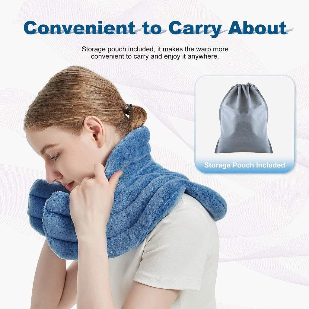Neck Heating Pad Microwavable for Shoulders, Warmer Wrap Microwave Heating Pad for Neck and Shoulders for Pain Relief (Light Blue)
