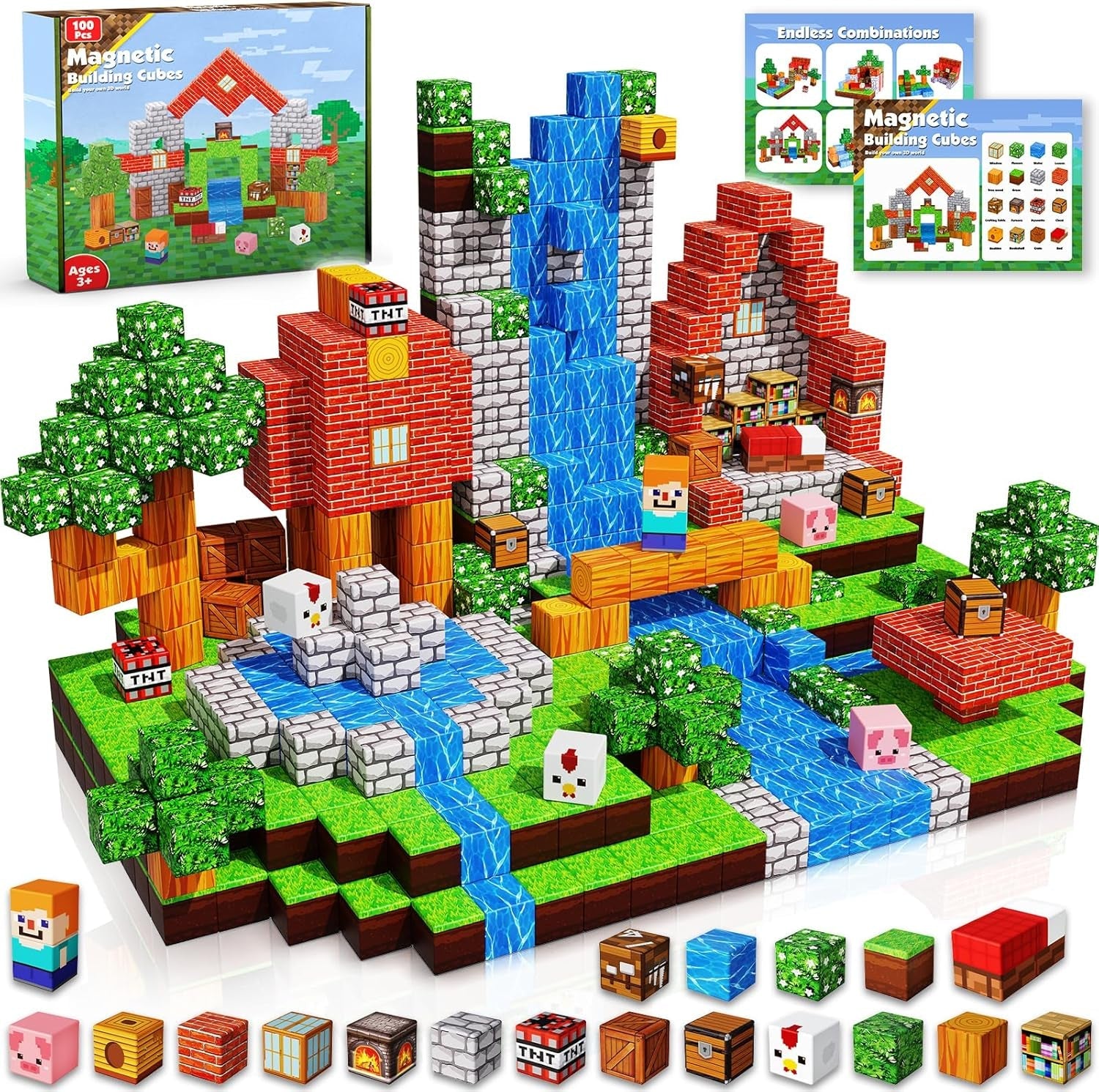 Magnetic Blocks |100PCS Magnetic Building Cube Game, Constructions Toys for Boys & Girls Age 3-4, 5 6 7 8 9 10, STEM Montessori Stacking Toy, Sensory Tiles Building Birthday for Toddlers