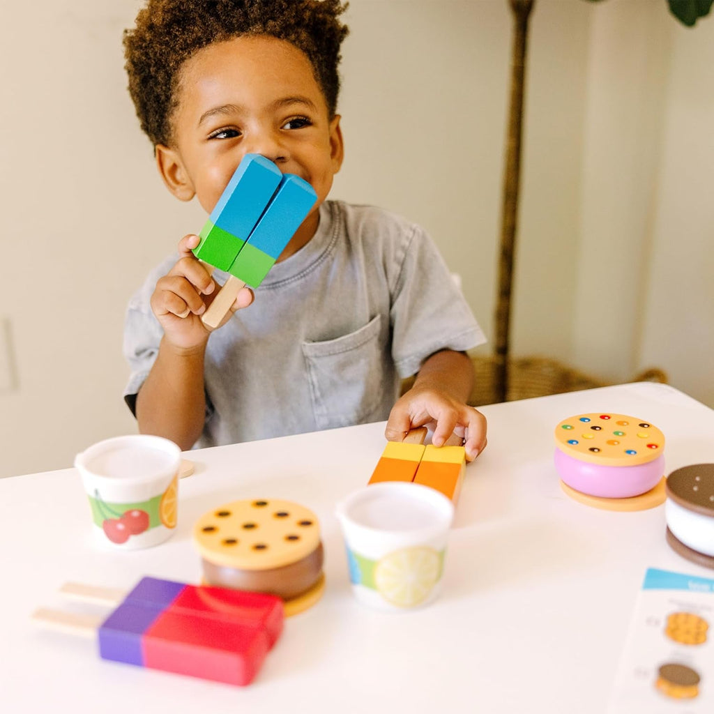 Wooden Frozen Treats Ice Cream Play Set (24 Pcs) - Play Food and Accessories Food Toys for Toddlers and Kids 3+
