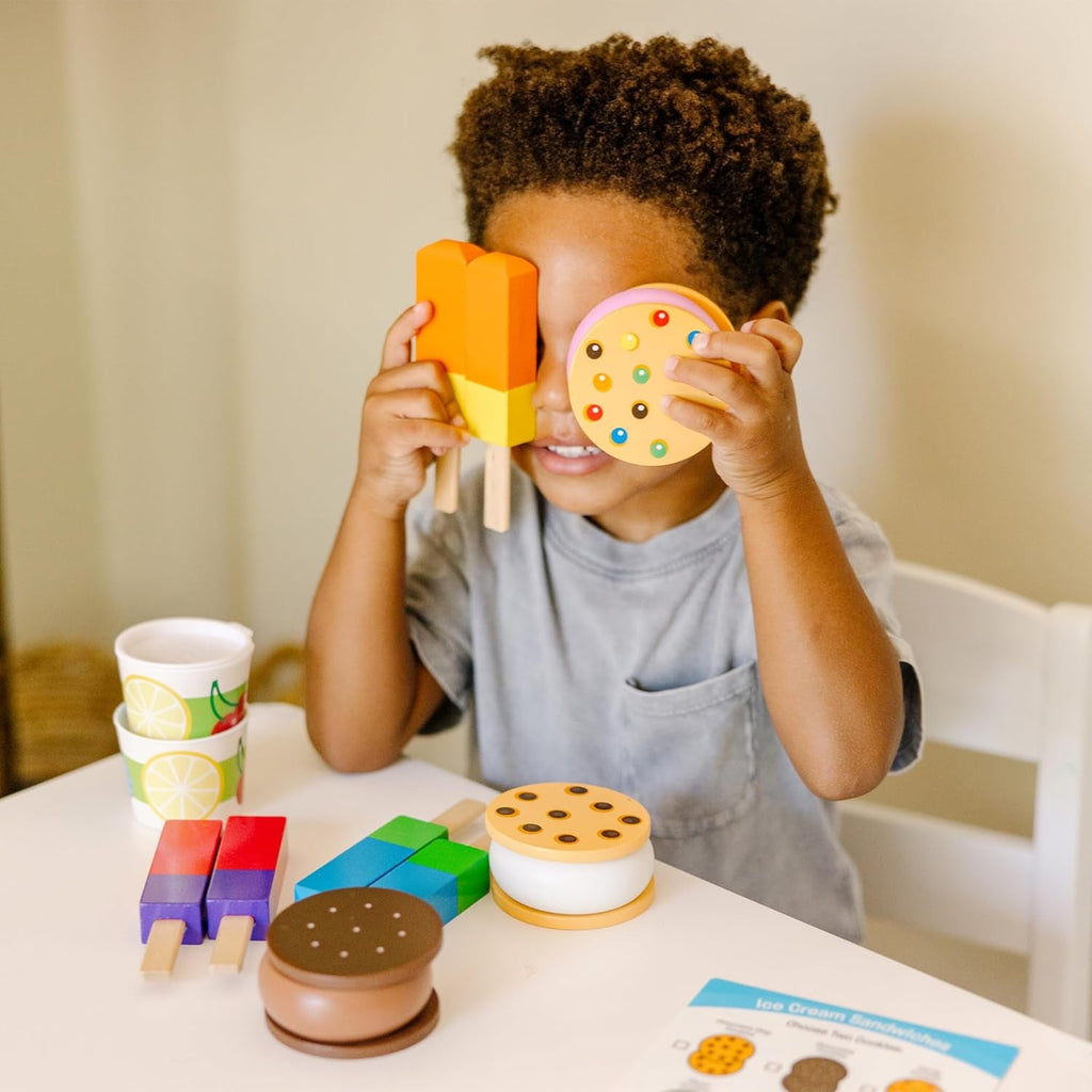 Wooden Frozen Treats Ice Cream Play Set (24 Pcs) - Play Food and Accessories Food Toys for Toddlers and Kids 3+